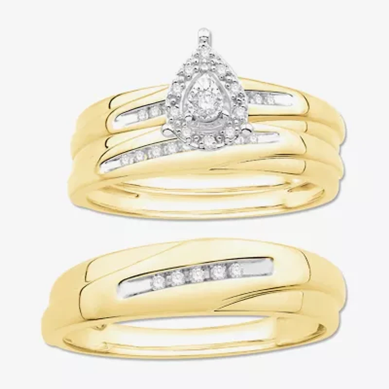 3PC His and Hers Trio Wedding Set Featuring 1/ CT.T.W. Natural Diamond Womens Bridal Set and Mens Wedding Band in 10K or 14K Two Tone Gold