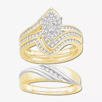 3PC Trio Set Featuring 1/2 CT.T.W. Natural Diamond 10K or 14K Gold Womens Yellow Bridal Set and Mens Two-Tone Wedding Band