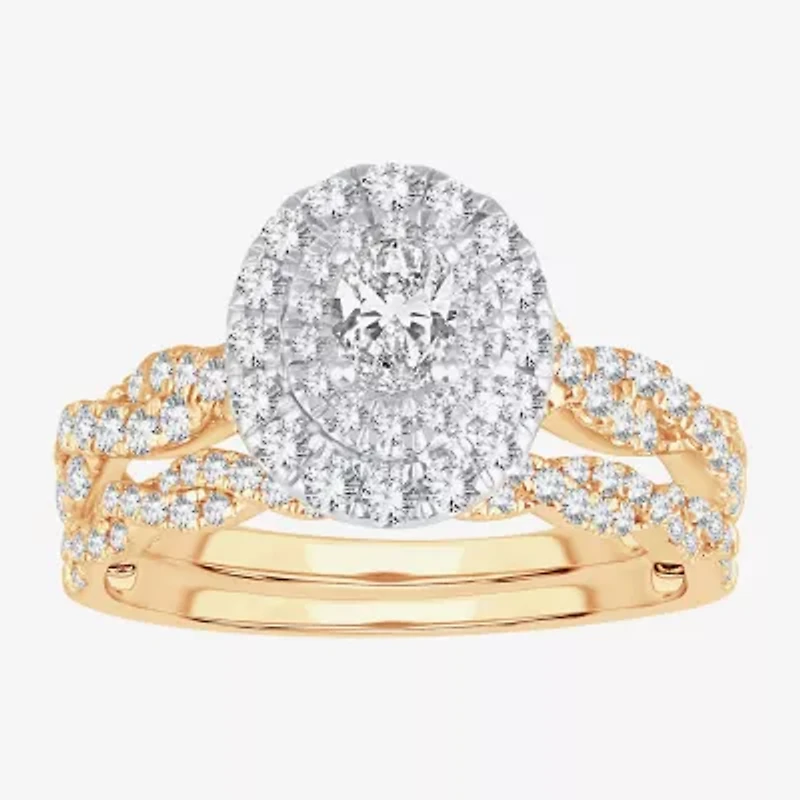 Womens 1 CT.T.W. Natural Diamond 10K or 14K Gold Oval Halo Bridal Set