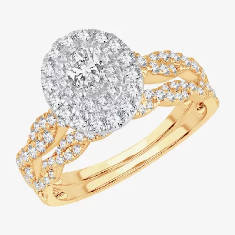 Womens 1 CT.T.W. Natural Diamond 10K or 14K Gold Oval Halo Bridal Set