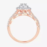 Signature By Modern Bride 1 CT.T.W. Natural Diamond Pear Shape Side Stone Halo Bridal Set 10K or 14K Gold