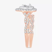 Signature By Modern Bride 1 CT.T.W. Natural Diamond Pear Shape Side Stone Halo Bridal Set 10K or 14K Gold