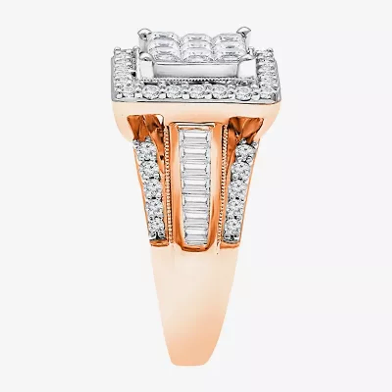 Womens 2 CT. T.W. Natural White Diamond 10K Rose Gold Halo Engagement Ring