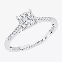 Womens 1/3 CT. T.W. Natural White Diamond 10K Gold Cushion Side Stone Halo Engagement Ring