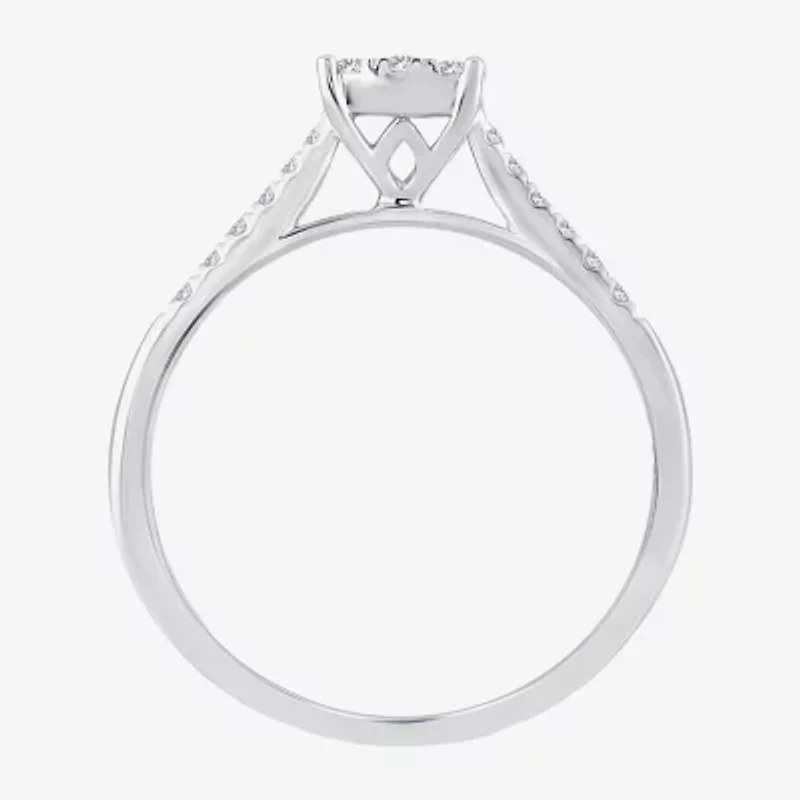 Womens 1/3 CT. T.W. Natural White Diamond 10K Gold Cushion Side Stone Halo Engagement Ring
