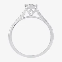 Womens 1/3 CT. T.W. Natural White Diamond 10K Gold Cushion Side Stone Halo Engagement Ring