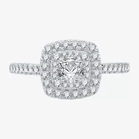 (H-I / Si1-Si2) Womens 1 CT. T.W. Lab Grown White Diamond 10K Gold Cushion Side Stone Halo Bridal Set