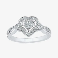 Womens 1/5 CT. Natural White Diamond Sterling Silver Heart Side Stone Halo Engagement Ring