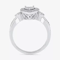Womens 1/5 CT. Natural White Diamond Sterling Silver Heart Side Stone Halo Engagement Ring