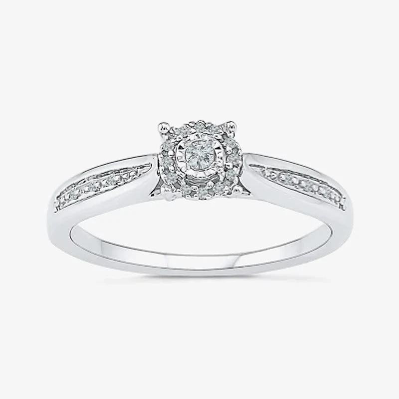 Promise My Love Womens Diamond Accent Natural White Sterling Silver Round Side Stone Halo Ring