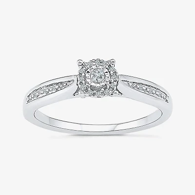 Promise My Love Womens Diamond Accent Natural White Sterling Silver Round Side Stone Halo Ring
