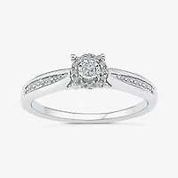 Promise My Love Womens Diamond Accent Natural White Sterling Silver Round Side Stone Halo Ring
