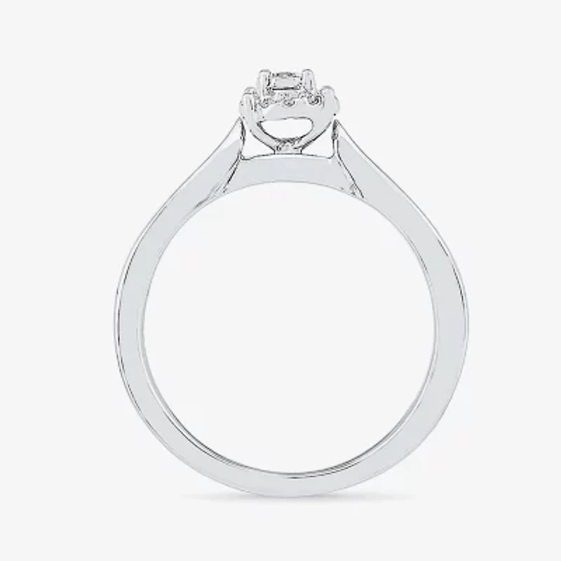 Promise My Love Womens Diamond Accent Natural White Sterling Silver Round Side Stone Halo Ring