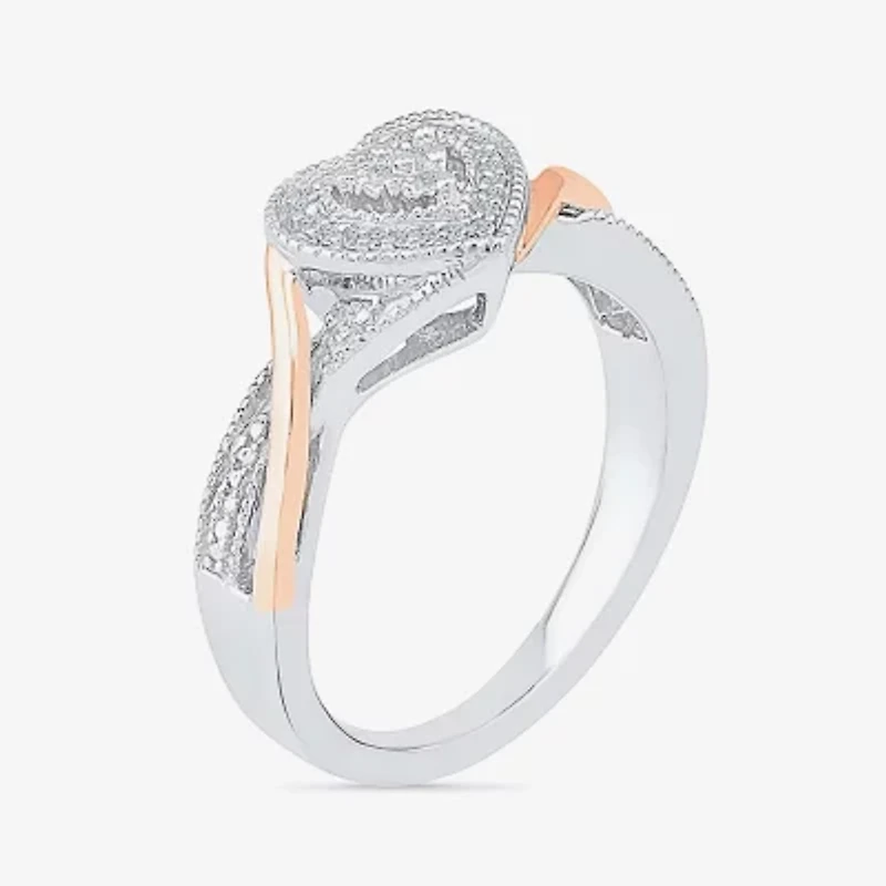 Promise My Love Womens Diamond Accent Natural White 10K Gold Over Silver Heart Crossover Side Stone Ring