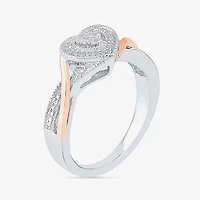 Promise My Love Womens Diamond Accent Natural White 10K Gold Over Silver Heart Crossover Side Stone Ring