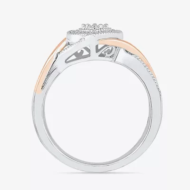 Promise My Love Womens Diamond Accent Natural White 10K Gold Over Silver Heart Crossover Side Stone Ring