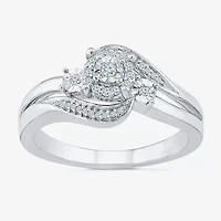 Womens 1/8 CT. T.W. Natural White Diamond Sterling Silver Round Side Stone Halo Promise Ring