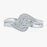 Womens 1/8 CT. T.W. Natural White Diamond Sterling Silver Round Side Stone Halo Promise Ring