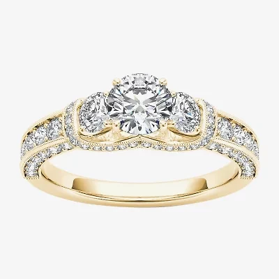 Love Lives Forever Womens 1 1/5 CT. T.W. Natural White Diamond 14K Gold Round 3-Stone Engagement Ring