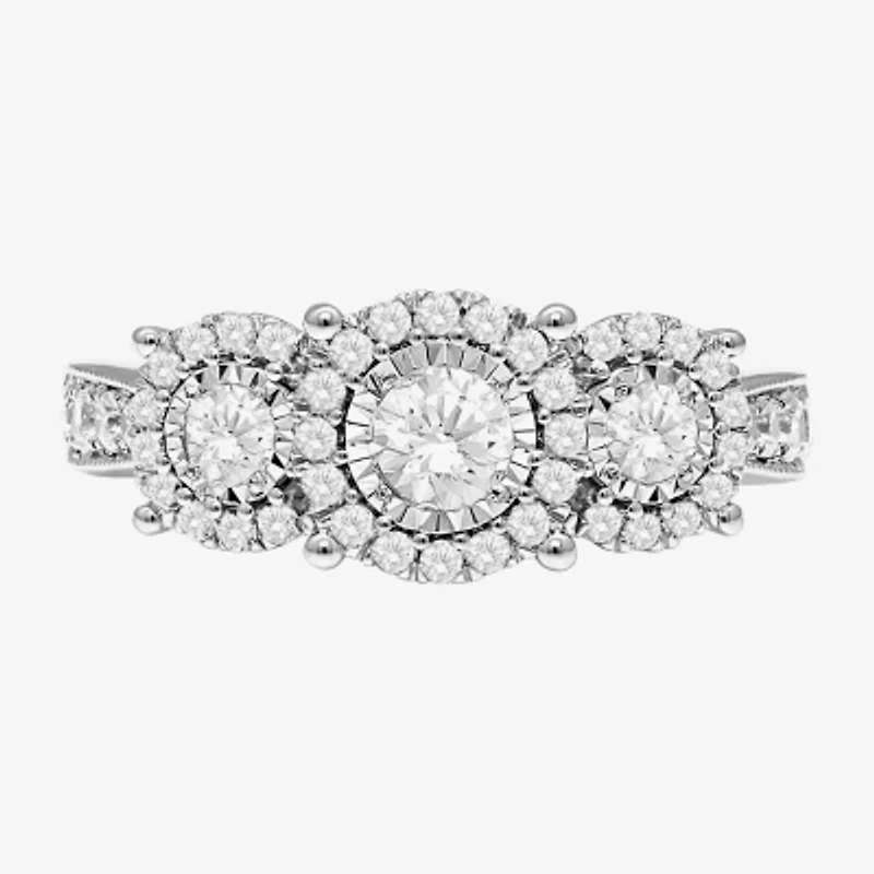 (I / SI2) Love Lives Forever Womens 1 CT. T.W. Lab Grown White Diamond 10K or 14K Gold Round 3-Stone Engagement Ring
