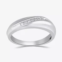Womens 5.5MM Diamond Accent Natural White Sterling Silver Wedding Band