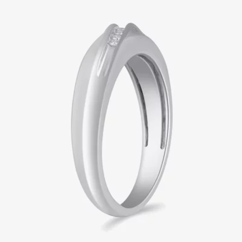 Womens 5.5MM Diamond Accent Natural White Sterling Silver Wedding Band