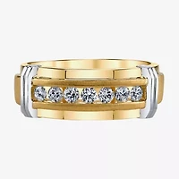 Mens 7.5MM 1/4 CT. T.W. Natural White Diamond 10K Two Tone Gold Wedding Band