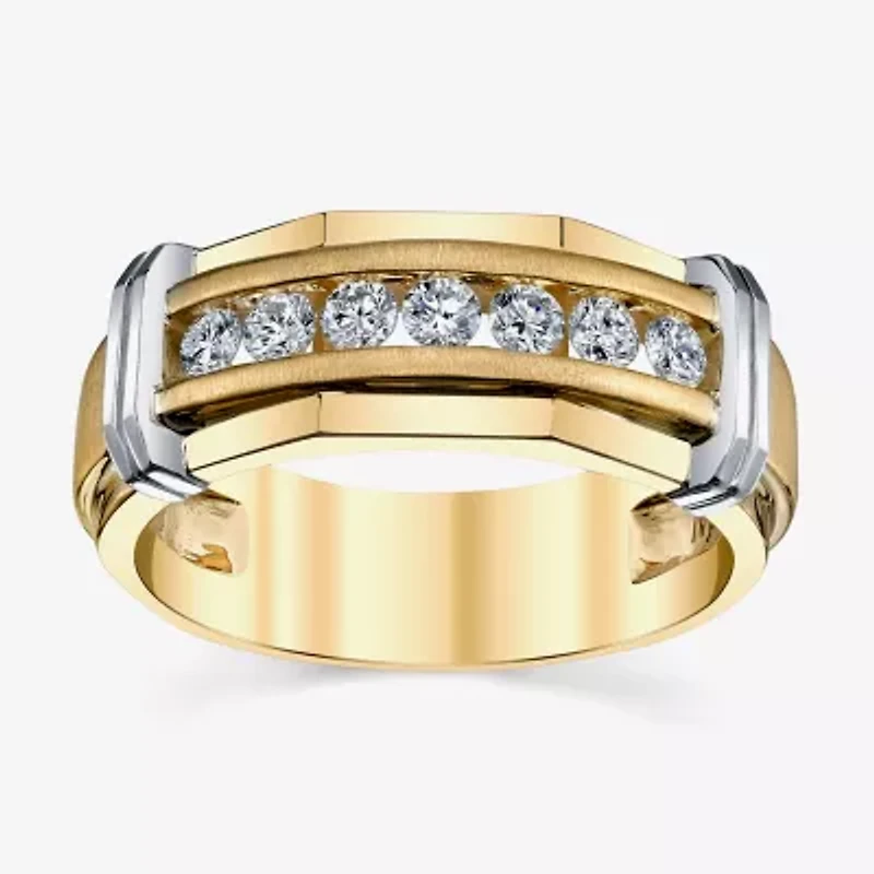 Mens 7.5MM 1/4 CT. T.W. Natural White Diamond 10K Two Tone Gold Wedding Band