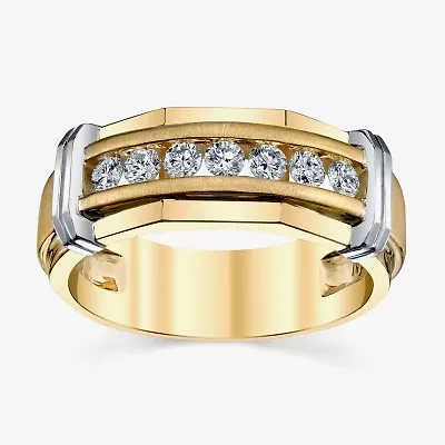 Mens 7.5MM 1/4 CT. T.W. Natural White Diamond 10K Two Tone Gold Wedding Band