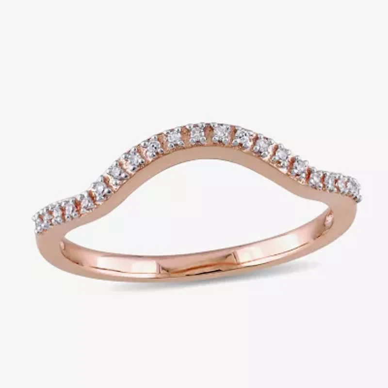 Womens Diamond Accent Natural White 10K Rose Gold Curved Wedding Band