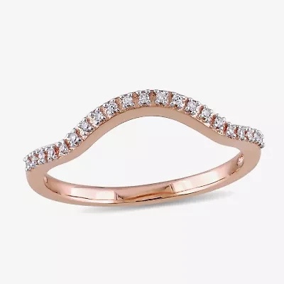 Womens Diamond Accent Natural White 10K Rose Gold Curved Wedding Band