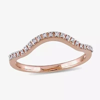 Womens Diamond Accent Natural White 10K Rose Gold Curved Wedding Band
