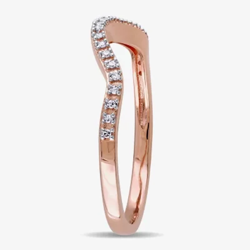 Womens Diamond Accent Natural White 10K Rose Gold Curved Wedding Band
