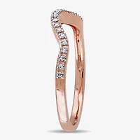 Womens Diamond Accent Natural White 10K Rose Gold Curved Wedding Band
