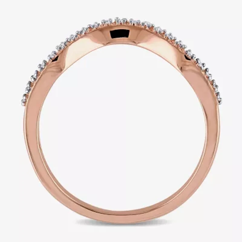 Womens Diamond Accent Natural White 10K Rose Gold Curved Wedding Band