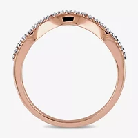 Womens Diamond Accent Natural White 10K Rose Gold Curved Wedding Band