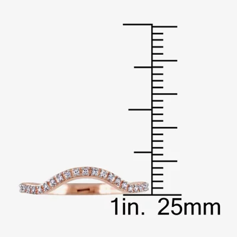 Womens Diamond Accent Natural White 10K Rose Gold Curved Wedding Band