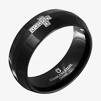 Sideways Mens 6MM Diamond Accent Natural White Stainless Steel Cross Wedding Band