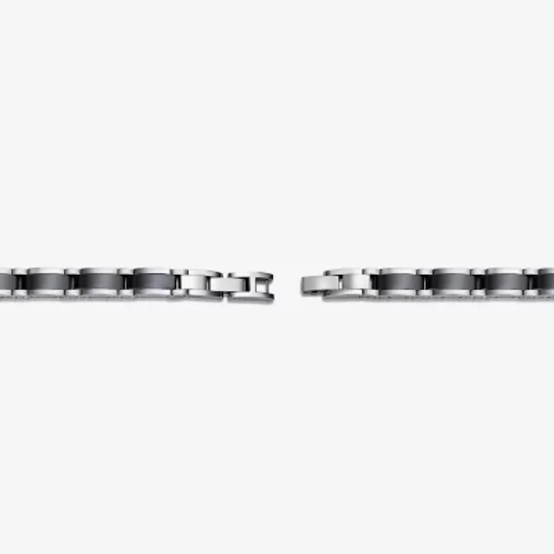 Mens Stainless Steel and Black Ceramic Link Bracelet