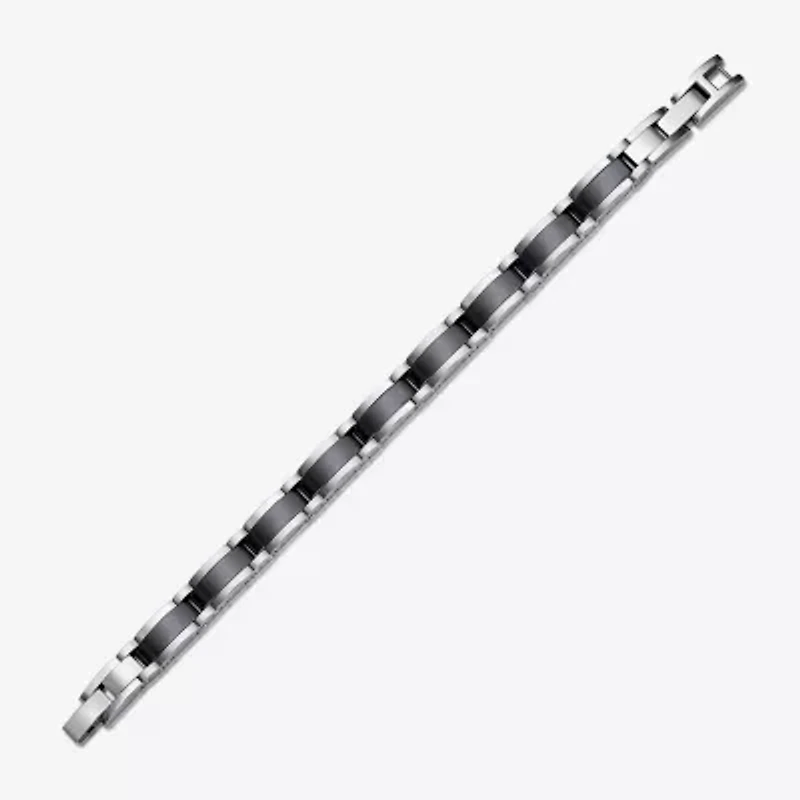 Mens Stainless Steel and Black Ceramic Link Bracelet