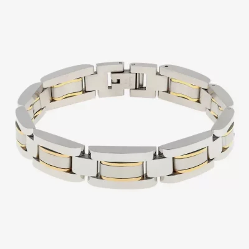Mens Stainless Steel with Gold-Tone IP Link Bracelet