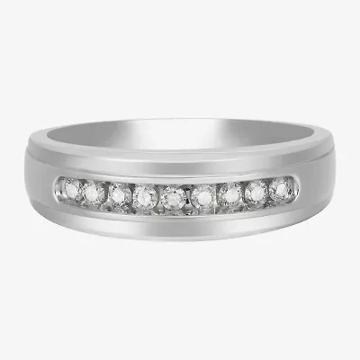 Mens 7MM 1/4 CT. T.W. Natural White Diamond 10K Gold Wedding Band