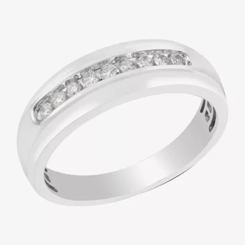 Mens 7MM 1/4 CT. T.W. Natural White Diamond 10K Gold Wedding Band
