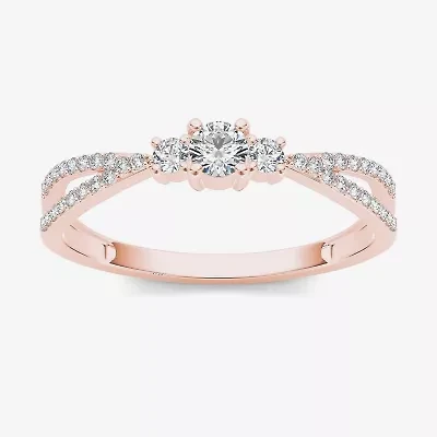 1/ CT.T.W. Natural Diamond 10K Rose Gold 3-Stone Engagement Ring