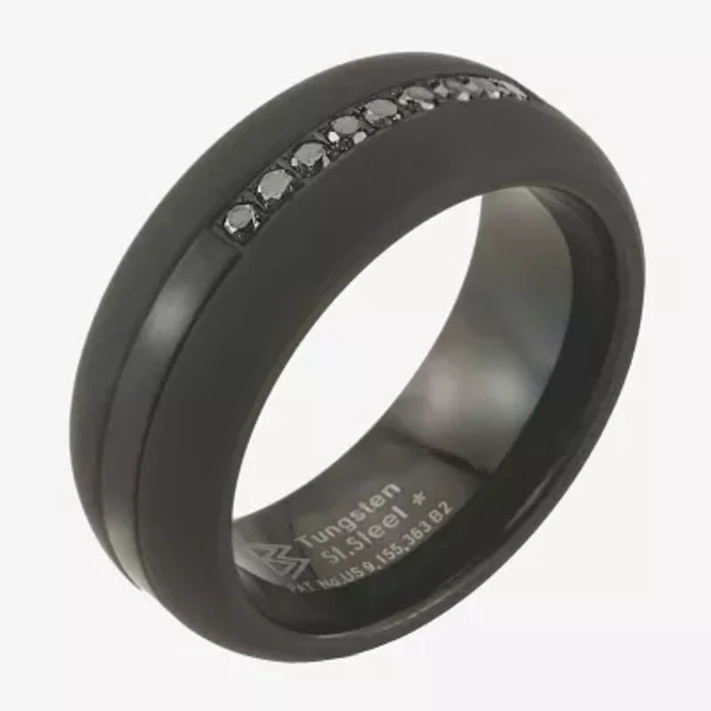 Mens 9M 1/5 CT. Natural Black Diamond Tungsten Wedding Band
