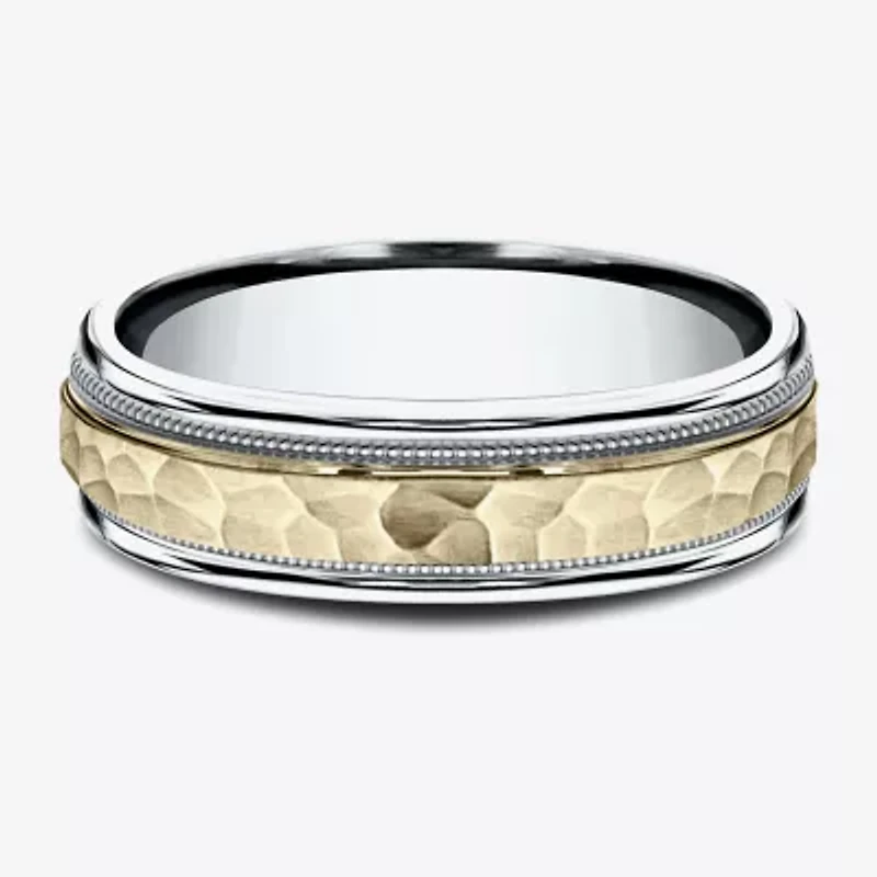 Hammered Mens 6MM 10K Two Tone Gold Wedding Band