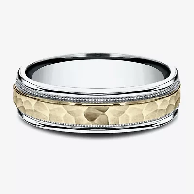 Hammered Mens 6MM 10K Two Tone Gold Wedding Band
