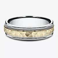 Hammered Mens 6MM 10K Two Tone Gold Wedding Band
