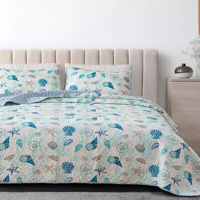 Linery Seashells Coastal Reversible Quilt Set