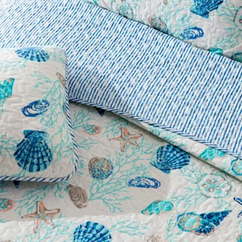 Linery Seashells Coastal Reversible Quilt Set